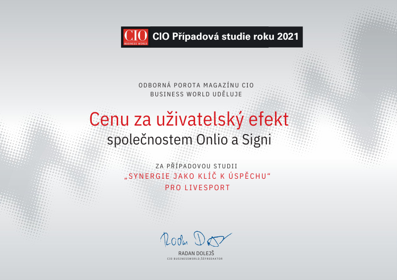 Cena za uživatelský efekt společnostem Onlio a Signi 2021